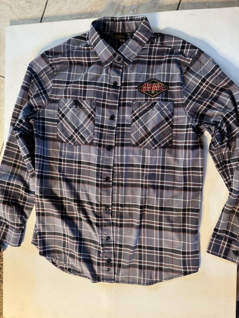 Harley-Davidson Men's Black and Gray Plaid Button-Down Shirt